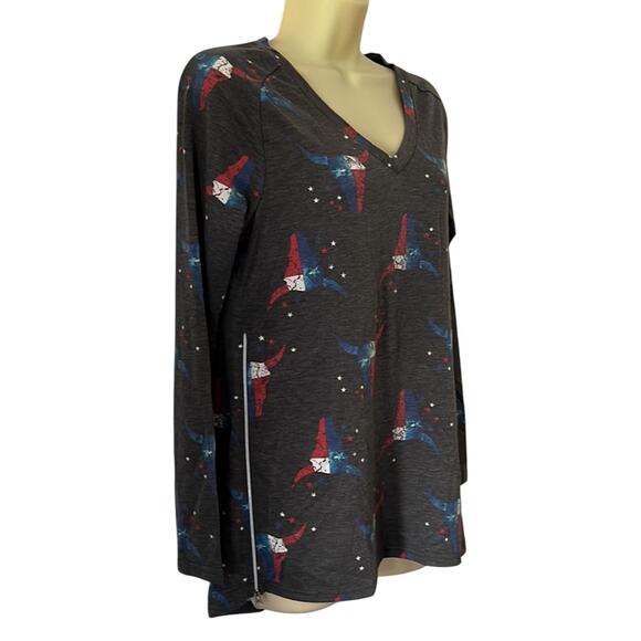 PrinStory Gray Patriotic Print Long Sleeve Knit Top NWT - Picture 2 of 11